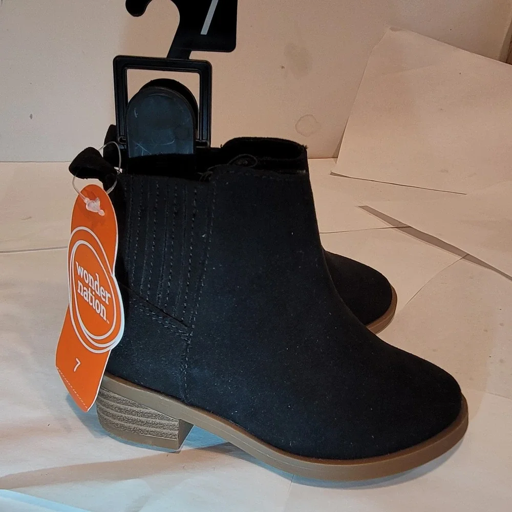 Wonder Nation Girls Black Ankle Boots Size 7‎ Side Zip Chelsea Style NWT